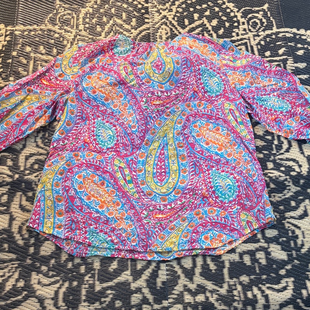 Lauren Ralph Lauren Pink Paisley Ruffle-Front Blouse - Picture 4 of 4